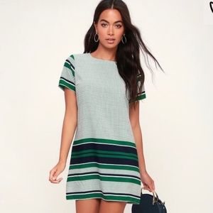 Nikolai Green Print Short Sleeve Shift Dress
